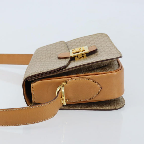 CELINE Macadam Canvas Horse Carriage Shoulder Bag PVC Beige Gold Auth 172407