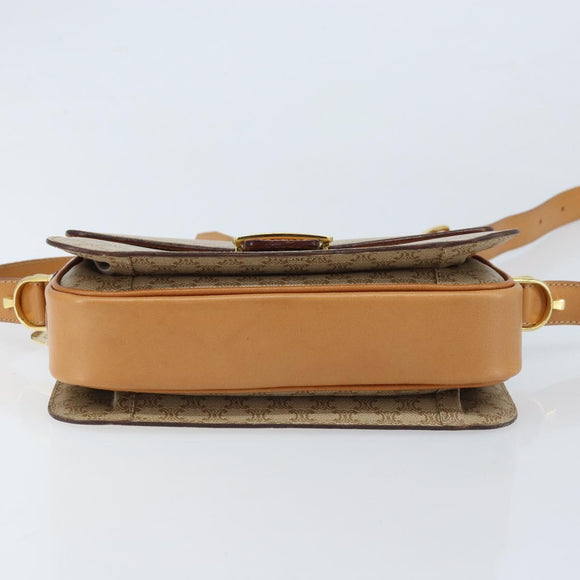 CELINE Macadam Canvas Horse Carriage Shoulder Bag PVC Beige Gold Auth 172407
