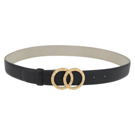 BVLGARI Belt Leather 37"" Black Gold Auth 172420