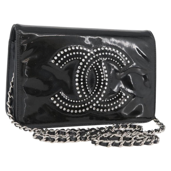 CHANEL COCO Mark Chain Shoulder Bag Patent Black Silver CC Auth 172433SAV