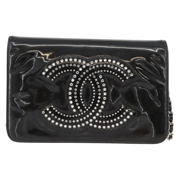 CHANEL COCO Mark Chain Shoulder Bag Patent Black Silver CC Auth 172433SAV
