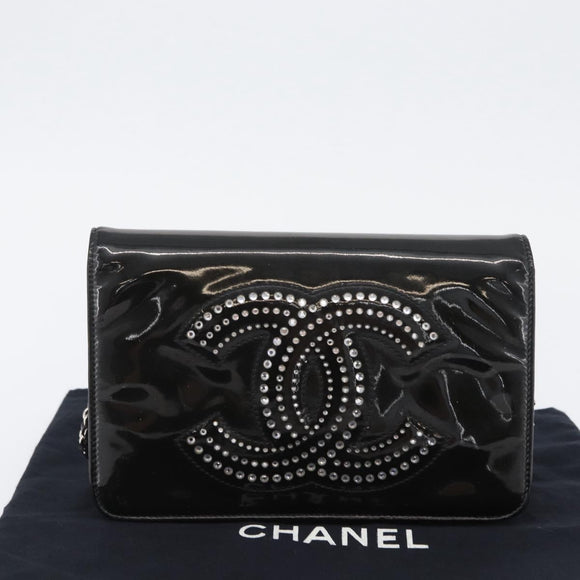 CHANEL COCO Mark Chain Shoulder Bag Patent Black Silver CC Auth 172433SAV