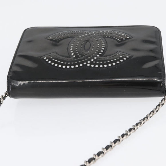CHANEL COCO Mark Chain Shoulder Bag Patent Black Silver CC Auth 172433SAV