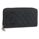 CHANEL Matelasse Cambon Line Long Wallet Leather Black Silver CC Auth 172434SAV-1