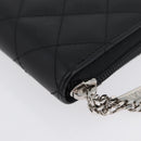 CHANEL Matelasse Cambon Line Long Wallet Leather Black Silver CC Auth 172434SAV-17