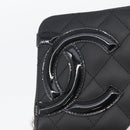 CHANEL Matelasse Cambon Line Long Wallet Leather Black Silver CC Auth 172434SAV-18