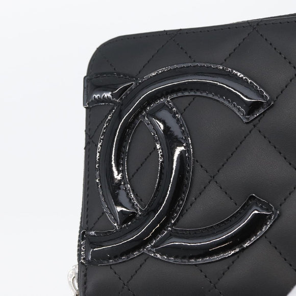 CHANEL Matelasse Cambon Line Long Wallet Leather Black Silver CC Auth 172434SAV