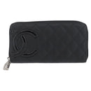 CHANEL Matelasse Cambon Line Long Wallet Leather Black Silver CC Auth 172434SAV-13