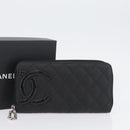 CHANEL Matelasse Cambon Line Long Wallet Leather Black Silver CC Auth 172434SAV-12
