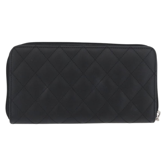 CHANEL Matelasse Cambon Line Long Wallet Leather Black Silver CC Auth 172434SAV