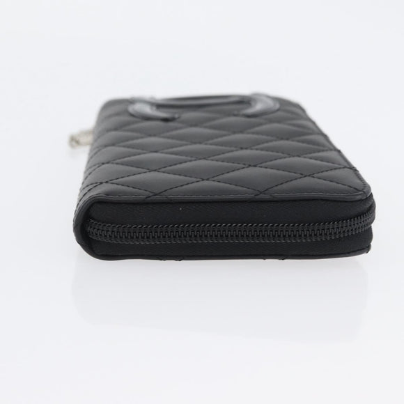 CHANEL Matelasse Cambon Line Long Wallet Leather Black Silver CC Auth 172434SAV