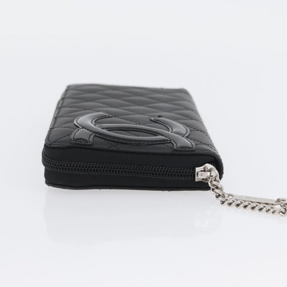 CHANEL Matelasse Cambon Line Long Wallet Leather Black Silver CC Auth 172434SAV