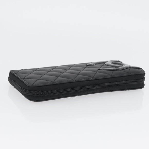 CHANEL Matelasse Cambon Line Long Wallet Leather Black Silver CC Auth 172434SAV