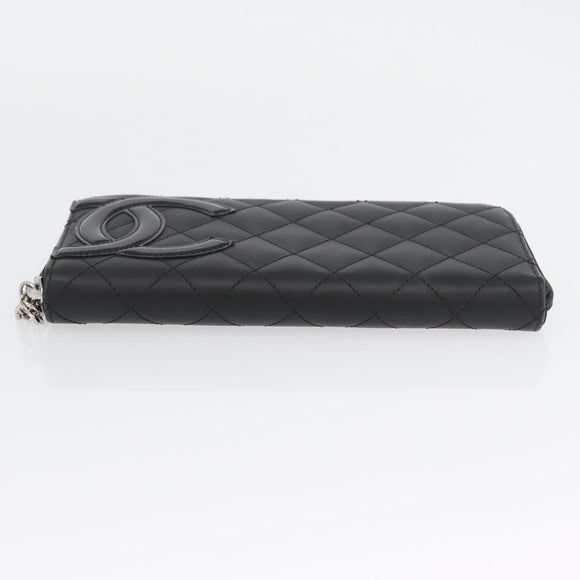 CHANEL Matelasse Cambon Line Long Wallet Leather Black Silver CC Auth 172434SAV
