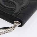CHANEL Matelasse Cambon Line Long Wallet Leather Black Silver CC Auth 172434SAV-14