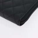 CHANEL Matelasse Cambon Line Long Wallet Leather Black Silver CC Auth 172434SAV-15
