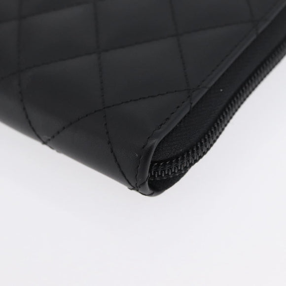 CHANEL Matelasse Cambon Line Long Wallet Leather Black Silver CC Auth 172434SAV