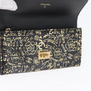 CHANEL 2.55 Long Wallet Croco Embossed Black Gold CC Auth 172450SAV-15