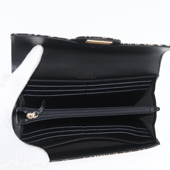 CHANEL 2.55 Long Wallet Croco Embossed Black Gold CC Auth 172450SAV