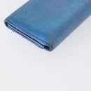 CHANEL Compact Wallet Leather Blue Silver CC Auth 172453-10