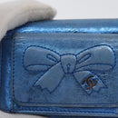 CHANEL Compact Wallet Leather Blue Silver CC Auth 172453-12
