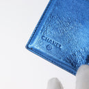 CHANEL Compact Wallet Leather Blue Silver CC Auth 172453-14