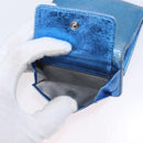 CHANEL Compact Wallet Leather Blue Silver CC Auth 172453-18