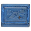 CHANEL Compact Wallet Leather Blue Silver CC Auth 172453-2