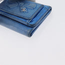 CHANEL Compact Wallet Leather Blue Silver CC Auth 172453-9