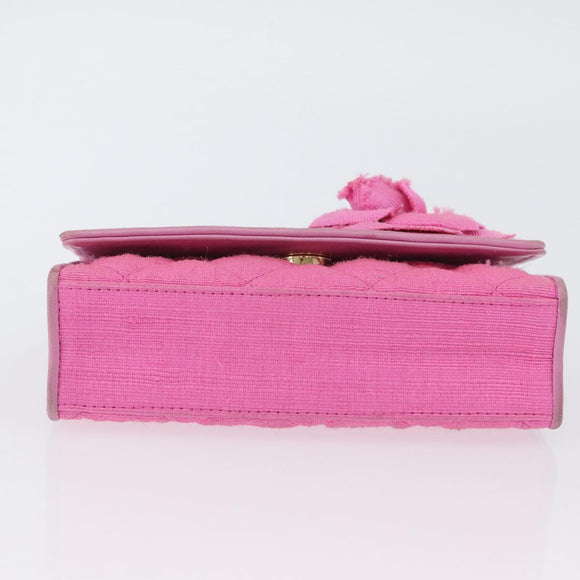CHANEL Matelasse Chain Camelia Schoudertas Canvas Roze Goud CC Auth 172461V