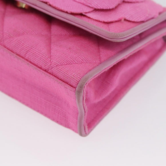 CHANEL Matelasse Chain Camelia Schoudertas Canvas Roze Goud CC Auth 172461V
