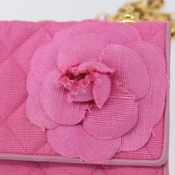 CHANEL Matelasse Chain Camelia Schoudertas Canvas Roze Goud CC Auth 172461V