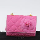 CHANEL Matelasse Chain Camelia Schoudertas Canvas Roze Goud CC Auth 172461V-12