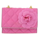 CHANEL Matelasse Chain Camelia Schoudertas Canvas Roze Goud CC Auth 172461V-13