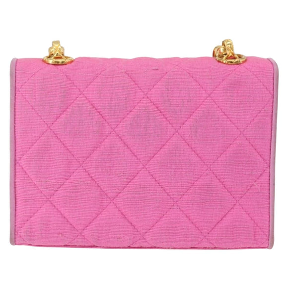 CHANEL Matelasse Chain Camelia Schoudertas Canvas Roze Goud CC Auth 172461V