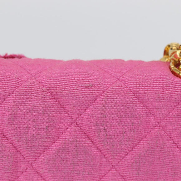 CHANEL Matelasse Chain Camelia Schoudertas Canvas Roze Goud CC Auth 172461V