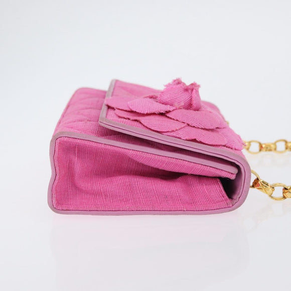 CHANEL Matelasse Chain Camelia Schoudertas Canvas Roze Goud CC Auth 172461V