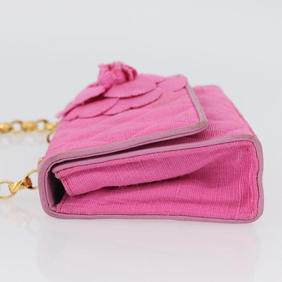 CHANEL Matelasse Chain Camelia Schoudertas Canvas Roze Goud CC Auth 172461V