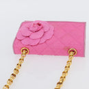 CHANEL Matelasse Chain Camelia Schoudertas Canvas Roze Goud CC Auth 172461V-7
