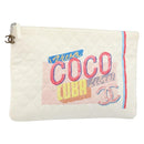 CHANEL Matelasse Clutch Bag Canvas White Silver CC Auth 172468V-1
