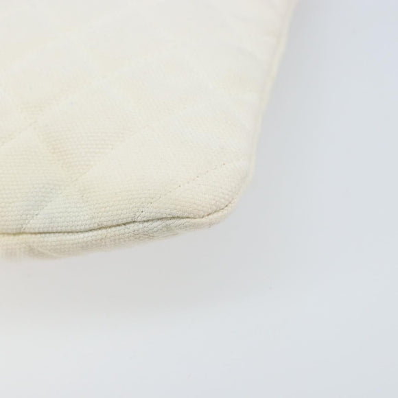 CHANEL Matelasse Clutch Bag Canvas White Silver CC Auth 172468V