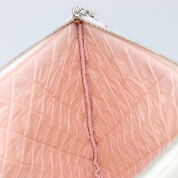 CHANEL Matelasse Clutch Bag Canvas White Silver CC Auth 172468V