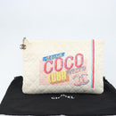 CHANEL Matelasse Clutch Bag Canvas White Silver CC Auth 172468V-12