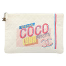 CHANEL Matelasse Clutch Bag Canvas White Silver CC Auth 172468V-13