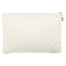 CHANEL Matelasse Clutch Bag Canvas White Silver CC Auth 172468V-2