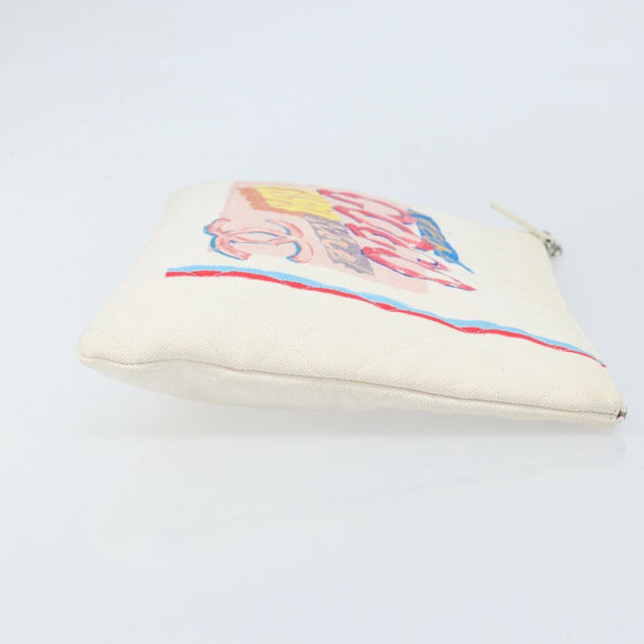 CHANEL Matelasse Clutch Bag Canvas White Silver CC Auth 172468V