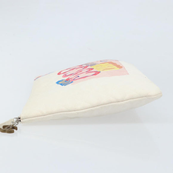 CHANEL Matelasse Clutch Bag Canvas White Silver CC Auth 172468V
