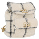 CHANEL Matelasse Chain Backpack Tweed White Gold CC Auth 172472SM-1