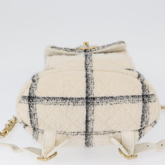 CHANEL Matelasse Chain Backpack Tweed White Gold CC Auth 172472SM