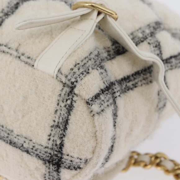 CHANEL Matelasse Chain Backpack Tweed White Gold CC Auth 172472SM